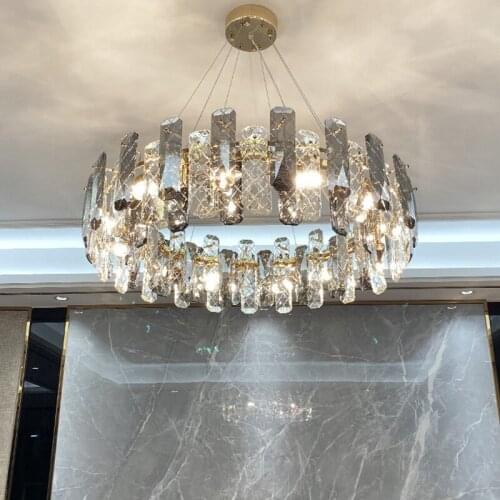 LED Modern Gray&Clear Crystal Round Golden Chandelier HangingLight Lampen Lustre Suspension Luminaire For Dinning Room