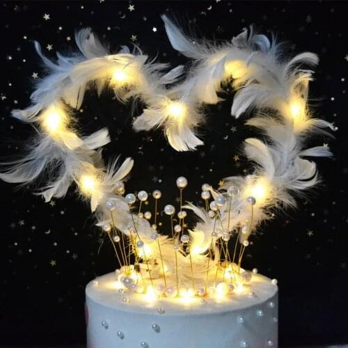 Cake Feather Light String Decoration Birthday Wedding Cake Party Cake Decoration Baking Dessert Valentines Day Cake Decoration