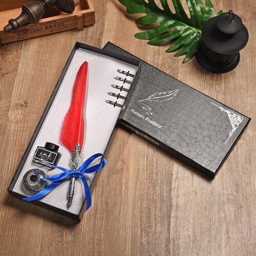 Vintage Feather Pen Birthday Creative Gift Maple Leaf Type Dip Water Pen Set High-end Gift Feather Fountain Pen Writing Material