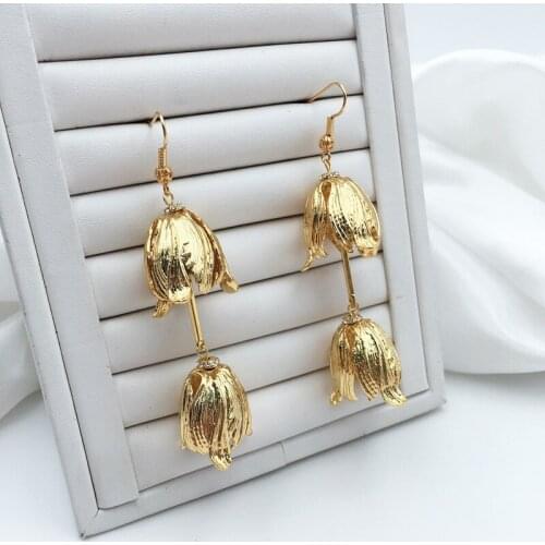Women convallarias majalis shape double layers earrigns drop gold plated high class with nutural pearlearrings