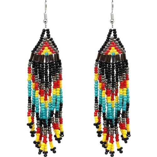 BOHO Handmade Multicolor Seed Beads Tassel Earrings Long Chandelier Tassel Dangle Drop Earrings Female Jewelry Gift