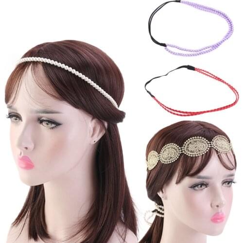 Womens Wedding Bridal White Purple Pearl Beads Leather Lace Headbands Flower Hairband For Women Girls Party Hair Accessories
