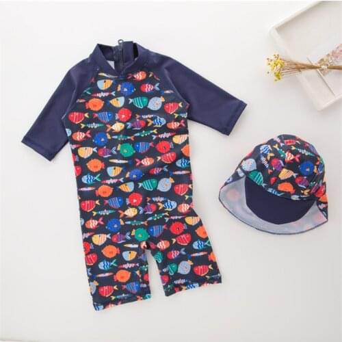 1-6Y summer baby boys Girls Fish Print Swimsuit Bathing Beach Rash Guard Surfing Suit One-Piece Rompers Summer Children Swimsuit