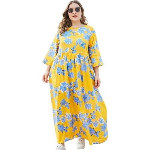 Oversize spring summer womens clothing printed dress loose casual X-long beach dresses Plus size 4XL sweet female vestidos G759