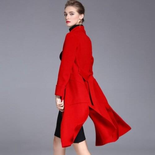 Winter Woolen New Female Overcoat wool Fork opening Over knee Jackets Women Autumn Ladies Slim Outerwear Long Red Medium Coat