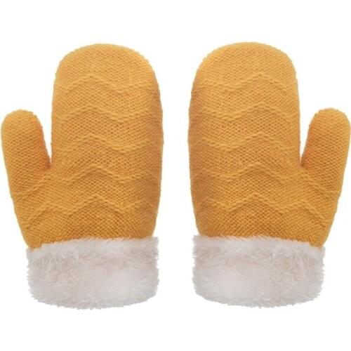 1 Pair Winter Kids Knitted Mittens Toddlers Plush Warm Full Finger Gloves for Newborn Infants Baby Girls Boys