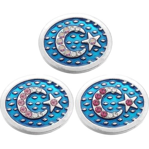 10pcs/lot New Snap Jewelry Rhinestone Moon Oil Painting 18mm Snap Buttons Fit DIY Snap Button Bracelet Bangle Buttons Jewelry