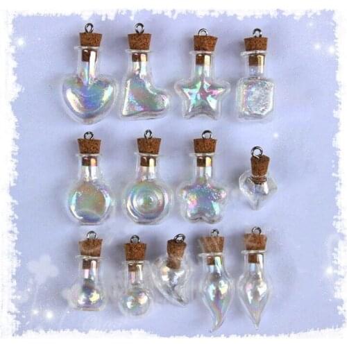10pcs Mini Glass Bottles With Rainbow Cork Stopper Tiny Vials Jars Containers Message Key Chain Weddings Wish Jewelry Favors
