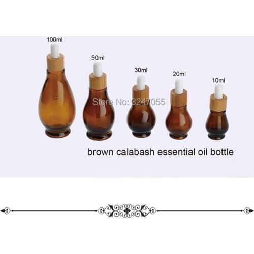 10ml20ml30ml50ml100ml Cosmetic Brown Calabash Glass Essential Oil Dropper Bottle, Bamboo Portable Beauty Amber Fragrance Vials