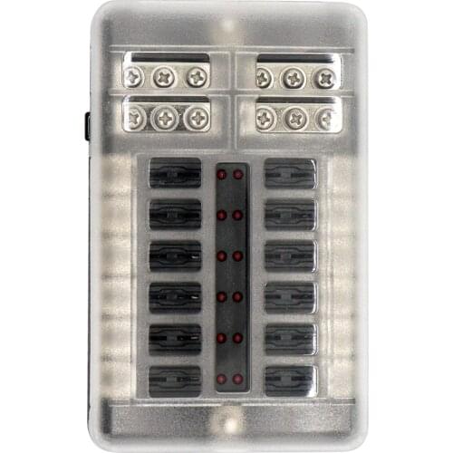 12 Circuits Car Marine Blade Fuse Block Box 32V 100A Automobile Car Marine RV Boat Fuse Block with Negative Bus Cover