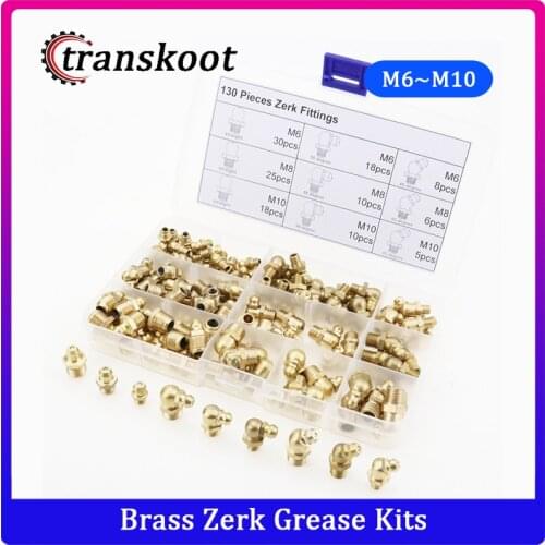 130pcs Brass Zerk Grease Nipple Fitting Assortment Kits(M6/M8/M10)