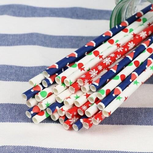 25PCS Christmas Pattern Disposable Environmental Protection Paper Straws DIY Party Supplies