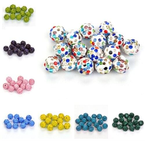 50Pcs Dia 10mm 32 Colors Beads Crystal Disco Ball Beads Spacer Beads Bracelet Crystal Clay Beads