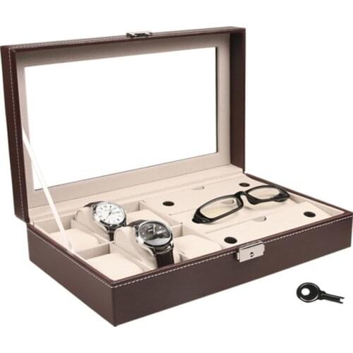 6 Grid Watch Cases Holder for Men with Glasses Storage Upgrade Wrist Watch Box Glasses Organizer Display Case Jewelry Packaging