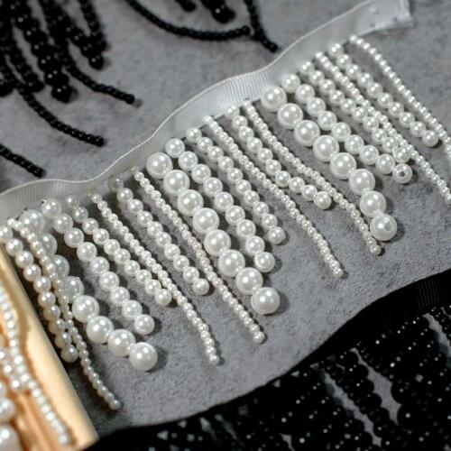 7cm Width long white black hanging bead long pearl fringe beaded tassel lace trim garment dress decoration