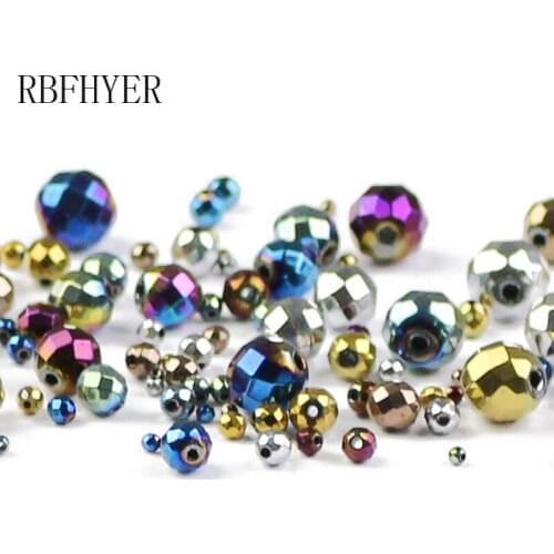 RBFHYER Natural Stone Ore Ball Hematite beads Faceted Round Plating Color Loose Beads For Jewelry Bracelet Making 2/3/4/6/8/10mm