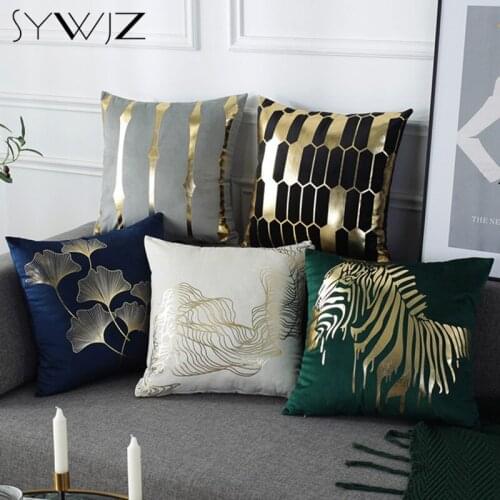 Soft Dutch Velvet Bronzing Square Cushion Covers Gold Geometric Decorative Pillow Cover Throw Pillows Case Home Decor Sofa Bed
