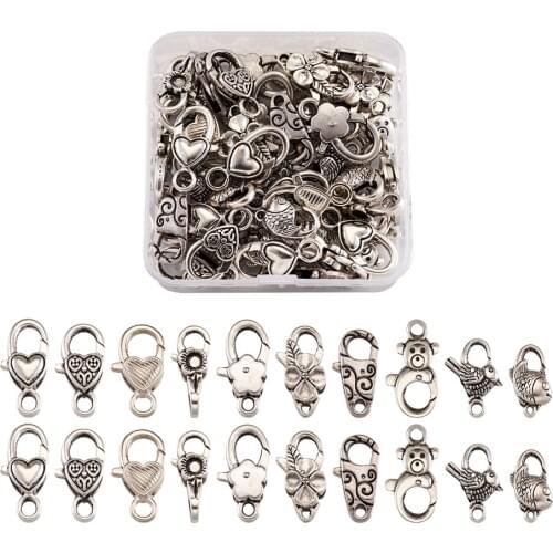 60pcs/box Antique Silver Color Alloy Lobster Claw Clasps Mixed Shapes for jewelry making DIY Keychain Bracelet Accessories