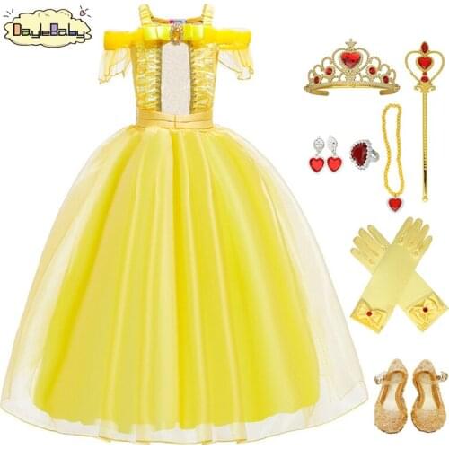 DayleBaby Girls Belle Costumes Princess Dress Layered Off Shoulder Dress Princess Costume Dress Halloween Party Fancy Dress