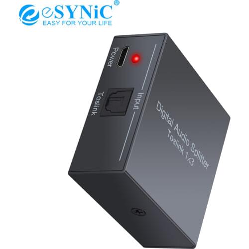 ESYNiC Digital Audio Splitter Aluminum Alloy 3 way Spdif Toslink Optical One input 3 Outputs 1x3 for PS3 XBOX DAC Converter