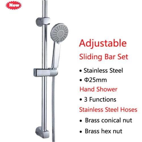 Chrome Stainless Steel Adjustable 3 Function Shower Slide Bar with Hand Held Shower & Hose Wall Mount Shower Sliding Bar Set