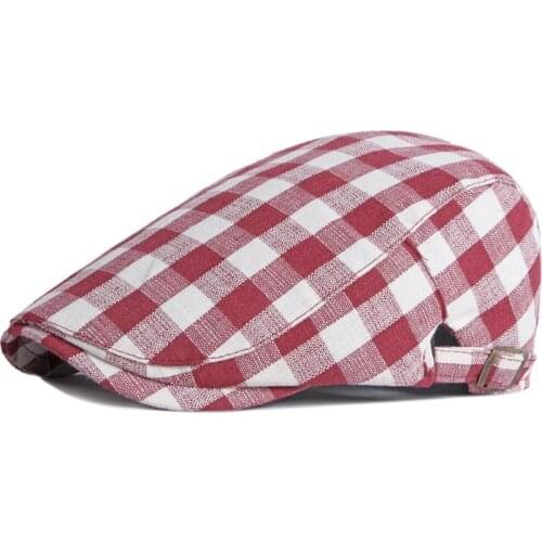 Cotton Spring Summer Fashion Solid Color Plaid Newsboy Caps Flat Peaked Cap Men and Women Painter Beret Hats 111