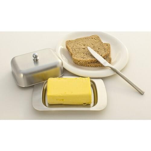 Realand Top Stainless Steel Butter Dish Box Container Elegant Cheese Server Storage Keeper Tray with Easy to Hold Lid