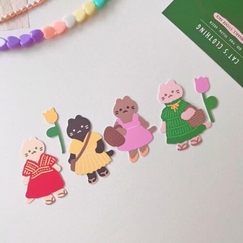 Korean ins cute skirt kitten and tulip English sticker pack iPad decoration sticker hand account sticker diy