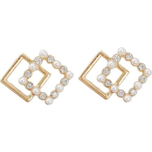 Square Pearl Earrings Simple Geometric Stud Earrings For Women Girls Tiny Ear Studs Pendientes Oorbellen 2021