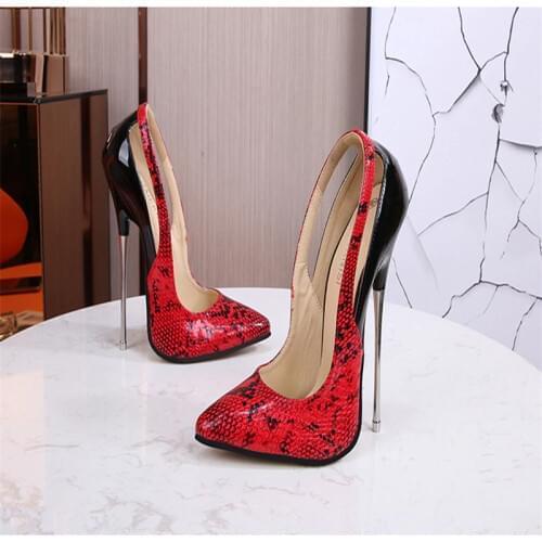 Hot ! Serpentine Pattern Shoes Womens 16cm Heels 2020 Metal Stiletto High Heels Sexy Snake Print Female Shoes 46 WZ