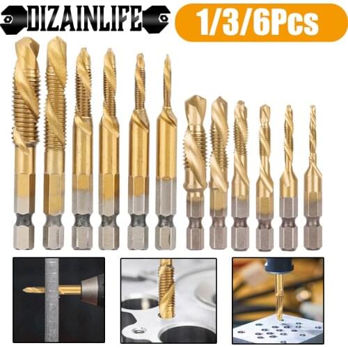 M3-M10 HSS Screw Metric Thread Tap Drill Bits Set Titanium Plated Hex Shank Screw Machine Compound High Speed Change Hand Tool