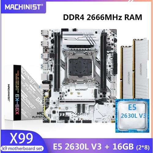 MACHINIST X99 Desktop Motherboard LGA 2011-3 combo With Xeon E5 2630L V3 CPU 16GB 2*8G DDR4 ECC REG RAM Server MIanboard X99-K9
