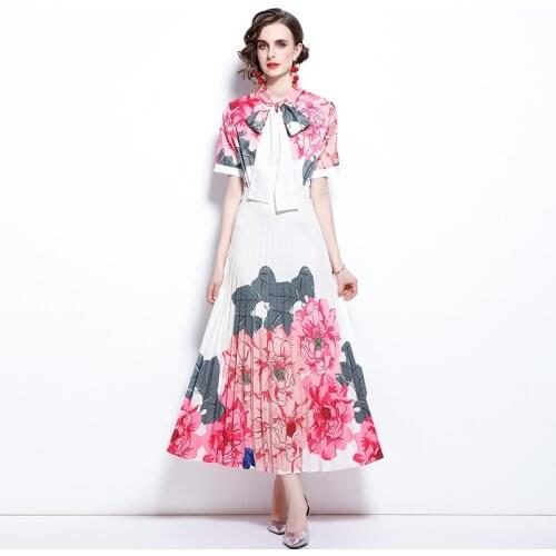 WTIANYUW Fashion Designer Runway Summer Short Sleeve Long Dress Womens Print Flowy Fairycone Party Dresses Vestidos New 2021