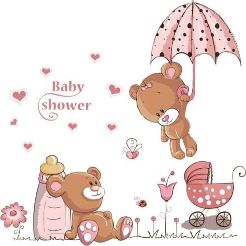 Cartoon Anime Animal Baby Bear Partner Wall Stickers For Kids Room Bedroom Home Decor PVC Removable Wall Paper Art Wall Decals