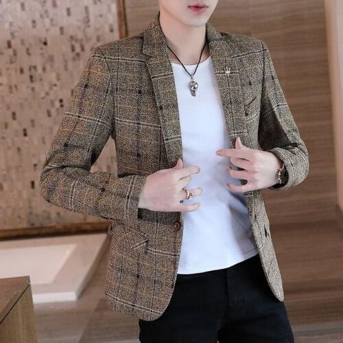 Men Business Suit Plaid Smart Casual Four Seasons Full Sleeve High Quality Blazers