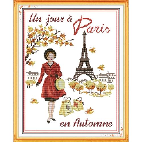 Everlasting Love Paris In The Autumn Chinese Cross Stitch Kits Ecological Cotton Stamped Printed DIY Christmas Decorations Gift
