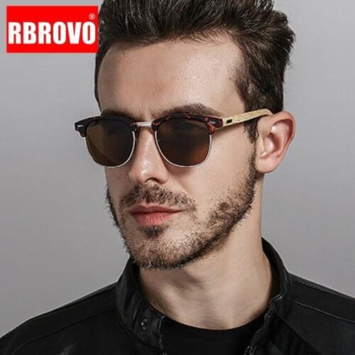 RBROVO 2021 Driving Polarized Sunglasses Men UV400 Square Mirror Bamboo Sun Glasses Retro High Quality Lunette De Soleil Homme