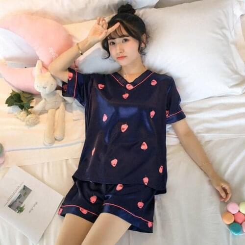 2021 Summer Hot Womens V-Neck Pajamas Milk Silk Short Sleeve Woman Suit Trouser Sets Cartoon Sleepwear Shorts Female Pijama