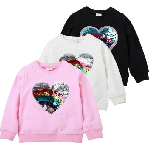 Girl Sequin Hoodies Childrens Cotton Top Casual Big Girl Transform Sequin TShirt Long Sleeve Winter Autumn Baby Girl Clothes