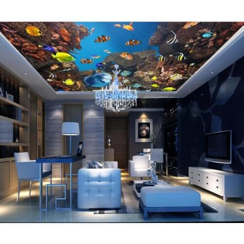 Custom photo wallpaper 3d ceiling murals wallpaper for walls 3 d Beautiful underwater world fish school creature zenith mural