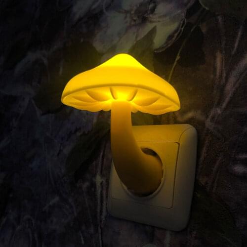 Lovely LED Night Light Mushroom Wall Socket Lamp EU US Plug Warm White Light Sensor Control Kids Bedroom Light Home Decoration