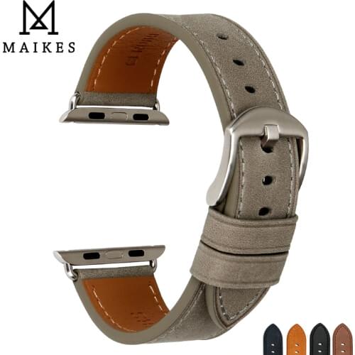 MAIKES Grey Genuine Leather Watchband For Apple Watch Bands 44mm 42mm Series 4/3/2/1 Apple Watch Strap iWatch Band 38mm 40mm