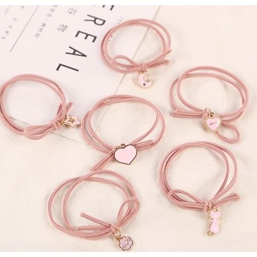10Pcs/Lot New Fashion Cute Pink Heart Star Elastic Rubber Hair Bands Headwear Women Girl Ponytail Hair Rope Gum Hair Accessories