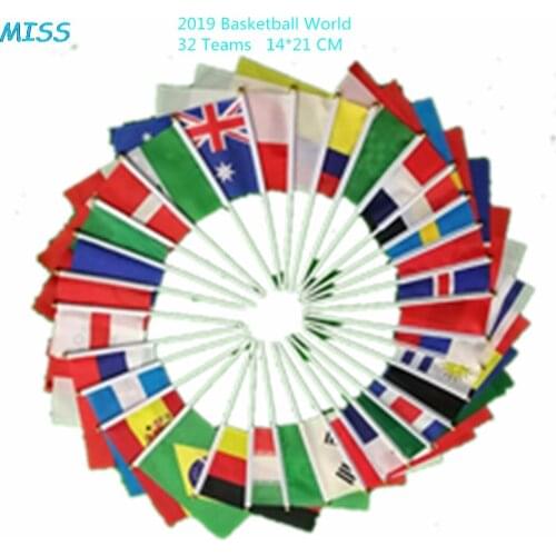 Hand Wave Flags With Pole of 32 Countries Teams 2019 Basket ball Word Cup Small bandeir for Club Fans Celebrating 21*14 CM