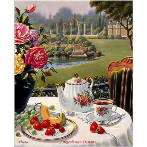 Needlework for embroidery DIY DMC High Quality - Counted Cross Stitch Kits 14 ct Oil painting - Tea at the Italian Garden