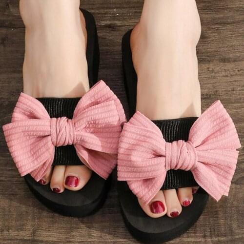 Women Slippers Summer Platform Wedges Mid Heels Bow Peep Toe Fashion Slides Beach Outdoor Ladies Shoes Zapatos De Mujer hy432