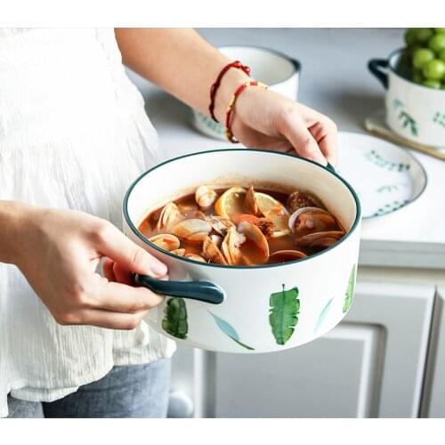 Modern Simplicity Binaural Handle Under Glazed Round Ceramic Soup Tureen High Capacity Porcelain Serving Bowls