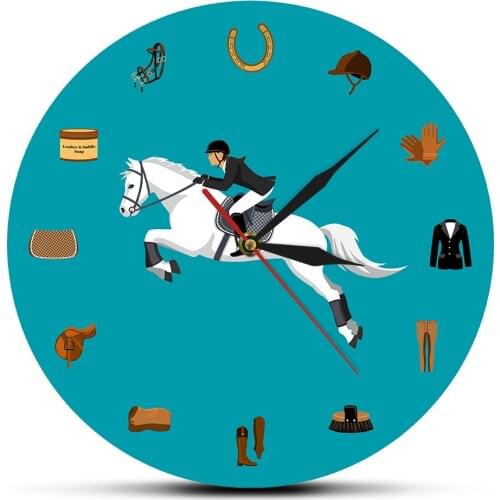 Equestrian Sport Equipments Modern Acrylic Wall Hanging Clock Horse Riding Accessories Wall Watch Equestrianism Horse Lover Gift