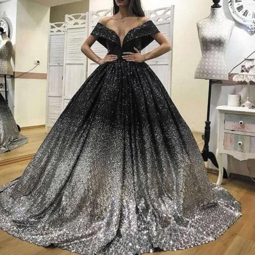 SuperKimJo Robe De Soiree Gradient Sparkly Ball Gown Prom Dresses Vestidos De Gala Black Elegant Cheap Prom Gown 2021