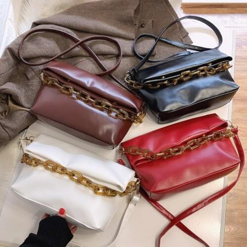 Vintage Large Capacity Envelope Tote Female Solid PU Leather Chain Handbag Autumn Shoulder Messenger Bag Casual Commuter Satchel